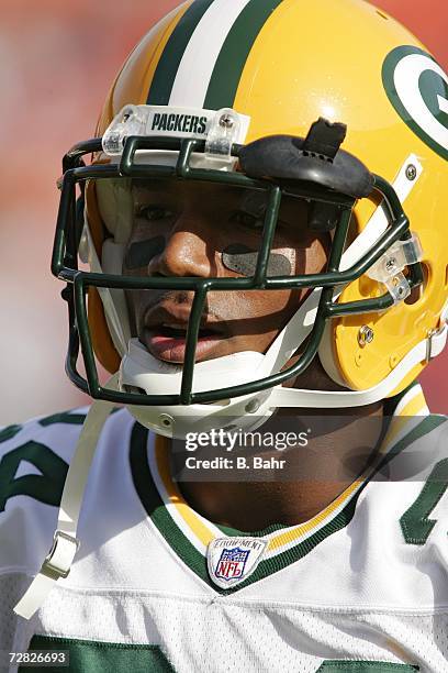 Cornerback Jarrett Bush of the Green Bay Packers warms up before a game against the San Francisco 49ers on December 10, 2006 at Monster Park in San...