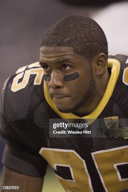 Running back Reggie Bush of the New Orleans Saints watches the defense on the field against the Dallas Cowboys at Texas Stadium on December 10, 2006...