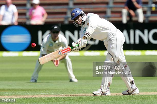 Chamara Kapugedera of Sri Lanka in action during day one of the second test match between New Zealand and Sri Lanka at the Basin Reserve December 15,...