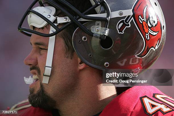 Fullback Mike Alstott of the Tampa Bay Buccaneers looks on against the Atlanta Falcons on December 10, 2006 at Raymond James Stadium in Tampa,...