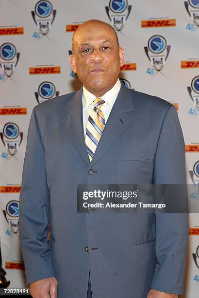 Orlando Cepeda poses at the 4th Annual Premios Fox Sports Awards held at the Jackie Gleason Theater for the Performing Arts on December 14, 2006 in...
