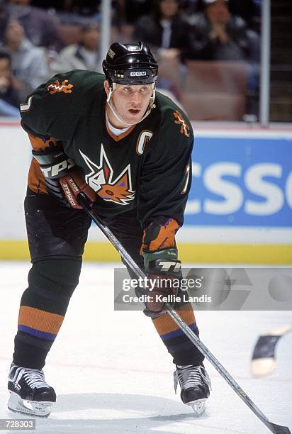 Keith Tkachuk of the Phoenix Coyotes waits on the ice during the game against the Anaheim Mighty Ducks at the Arrowhead Pond in Anaheim, California....