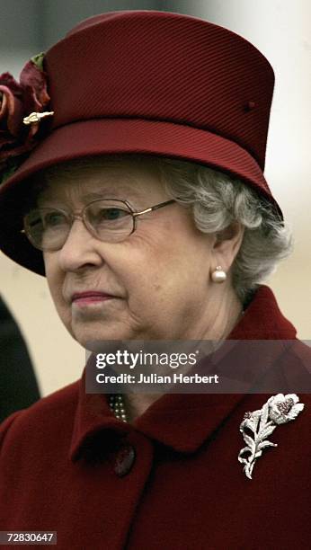 Queen Elizabeth II leaves the parade ground after inspecting her Grandson Prince William and his fellow soldiers taking part in The Sovereign's...