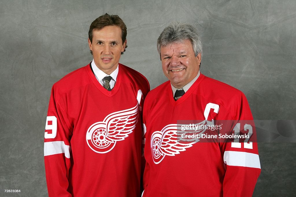 Lester Patrick Ranger Photo Steve Yzerman and Marcel Dionne pose in Detroit Red Wing jerseys at ...