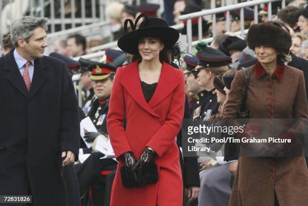 Kate Middleton, Prince William's girlfriend, with her parents Carole and Michael attend the Sovereign's Parade at Sandhurst Military Academy on...