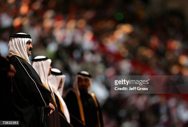 His Highness Sheikh Hamad Bin Khalifa Al-Thani, the Emir of the State of Qatar looks on during the Closing Ceremony of the 15th Asian Games Doha 2006...