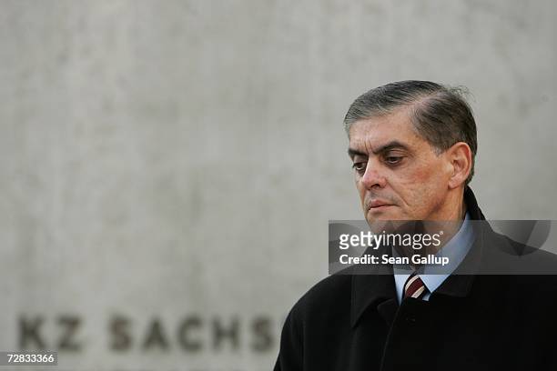 Romani Rose, Chairman of the Central Council of Sinti and Roma, attends a ceremony at the former concentration camp at Sachsenhausen December 15,...