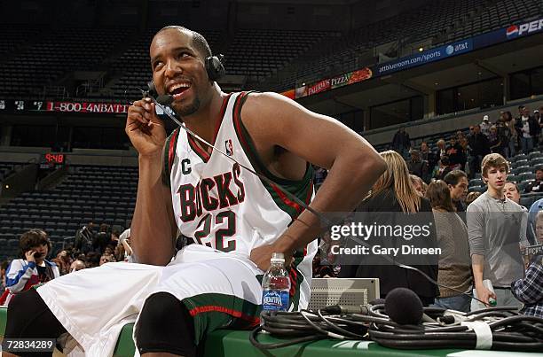 Michael Redd of the Milwaukee Bucks smiles during an interview after the NBA game against the Philadelphia 76ers on November 22, 2006 at the Bradley...