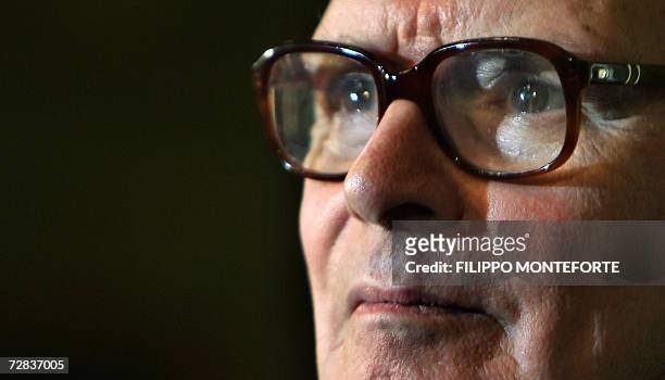 Italian composer Ennio Morricone gives a press conference, 16 December 2006 in Milan, before conducting Piazza Duomo's Christmas concert. Ennio...