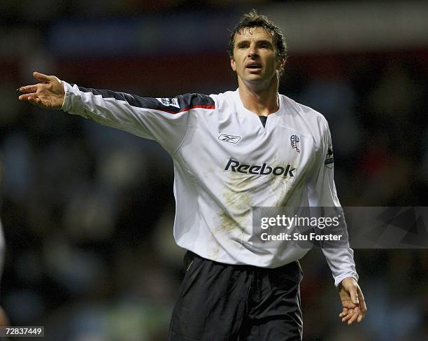 Bolton goalscorer Gary Speed gestures during the Premiership match between Aston Villa and Bolton Wanderers at Villa Park on December 16 2006 in...