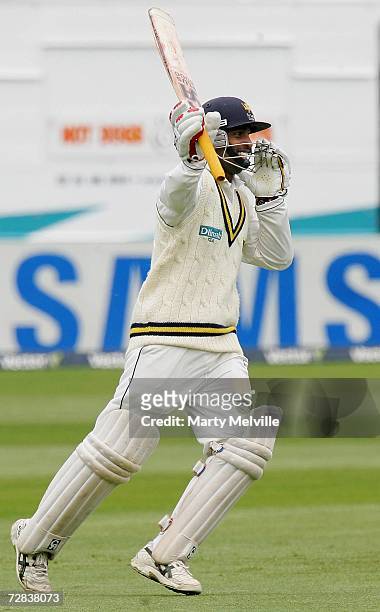Chamara Silva of Sri Lanka celebrates his Test Century during day three of the second test match between New Zealand and Sri Lanka at the Basin...