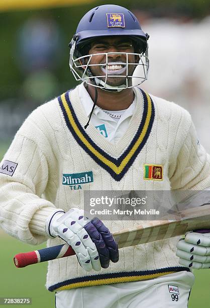 Lasith Malinga of Sri Lanka leaves the field after being caught LBW for 0 runs during day three of the second test match between New Zealand and Sri...