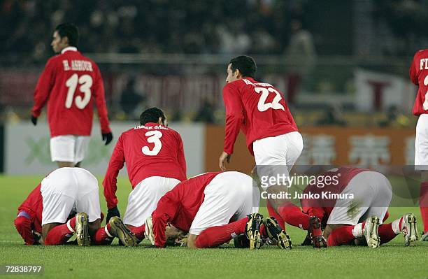 Mohamed Aboutrika of Ahly Sporting Club and his team mates celebrate his goal during the FIFA Club World Cup Japan 2006 third place play-off match...