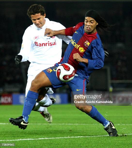 Ronaldinho of FC Barcelona in action during the final of the FIFA Club World Cup Japan 2006 between Sport Club Internacional and FC Barcelona at the...