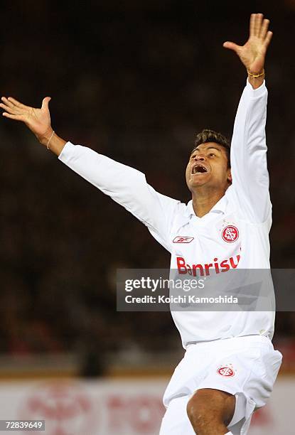 Adriano of Sport Club Internacional celebrates his goal during the final of the FIFA Club World Cup Japan 2006 between Sport Club Internacional and...