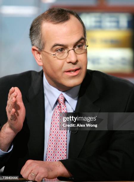 New York Times columnist David Brooks speaks during a taping of "Meet the Press" at the NBC studios December 17, 2006 in Washington, DC. Brooks spoke...