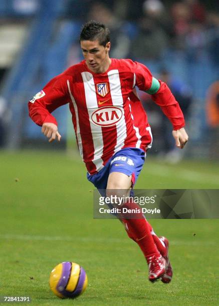 Fernando Torres of Atletico Madrid in action during the Primera Liga match between Atletico Madrid and Getafe at the Vicente Calderon stadium on...