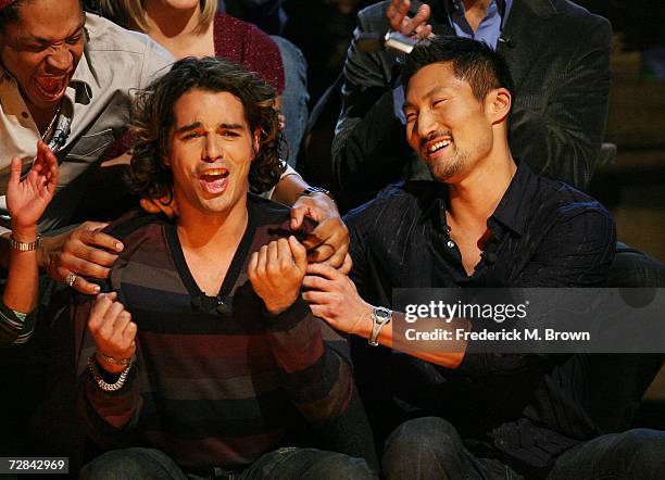 Contestants Nathan "Nate" Gonzalez, Oscar "Ozzy" Lusth and winner Yul Kwon attend the "Survivor: Cook Islands" Finale at CBS Television City on...