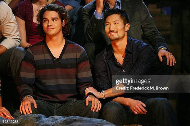 Contestants Oscar "Ozzy" Lusth and winner Yul Kwon attend the "Survivor: Cook Islands" Finale at CBS Television City on December 17, 2006 in Los...