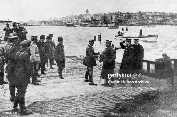 French and Turkish military officials meeting in Turkey after the defeat of the Ottoman Empire in World War I, December 1918. Original publication:...