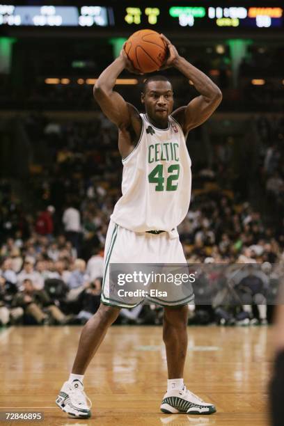 Tony Allen of the Boston Celtics looks to pass the ball against the Phoenix Suns during the game on December 8, 2006 at the TD Banknorth Garden in...