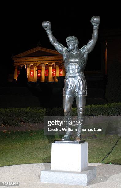 The Rocky statue rests in front of the Philadelphia Museum of Art at the afterparty for the Philadelphia premiere of Rocky Balboa December 18, 2006...