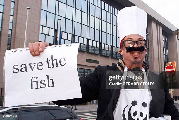 World Wildlife Fund activist demonstrates in front of the EU Headquarters in Brussels, 19 December 2006, prior to the EU Agriculture and Fischerie...