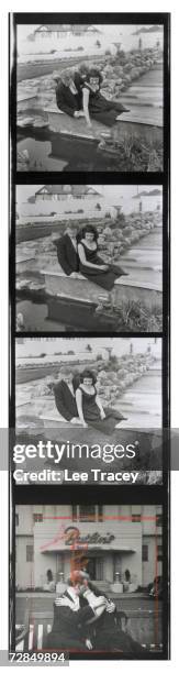 Contact sheet showing a young couple on their honeymoon at Billy Butlin's Ocean Hotel in Saltdean, Sussex, April 1957.