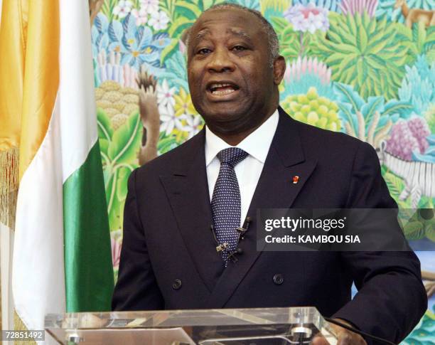 Ivory Coast President Laurent Gbagbo addresses the nation in Abidjan 19 December 2006 where he proposed a direct dialogue with rebels. The UN...