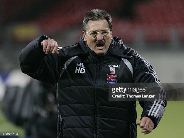 Headcoach Harry Deutinger of Unterhaching gestures during the DFB German Cup third round match between 1.FC Nuremberg and Spvgg Unterhaching at the...