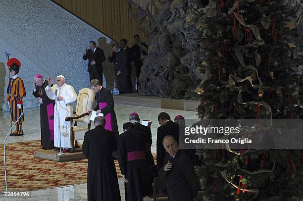 Pope Benedict XVI attends his weekly audience at the Paul VI Hall, December 20 in Vatican City. The pope called on Christians to defend the spirit of...