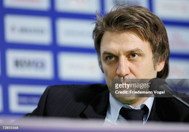 Manager Dietmar Beiersdorfer attends a press conference after the General Meeting of Hamburger SV, at the AOL Arena on December 20, 2006 in Hamburg,...