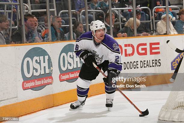 Marty Murray of the Los Angeles Kings skates with the puck during a game against the San Jose Sharks on December 14, 2006 at the HP Pavilion in San...