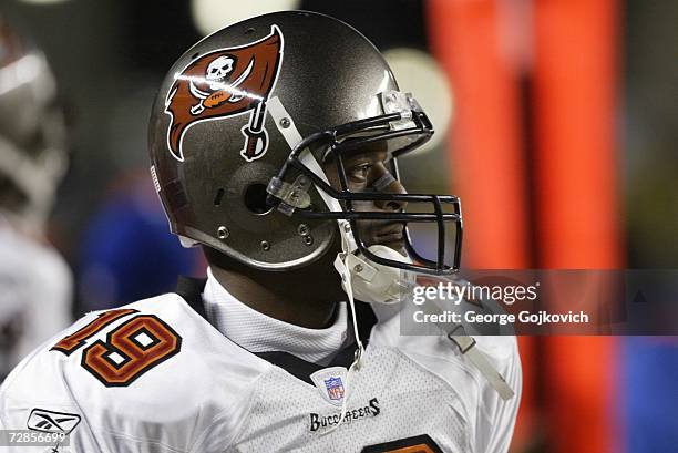 Wide receiver Ike Hilliard of the Tampa Bay Buccaneers on the sideline during a game against the Pittsburgh Steelers at Heinz Field on December 3,...