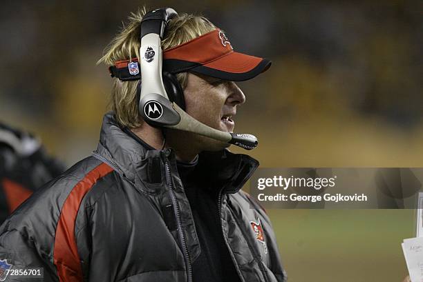 Head coach Jon Gruden of the Tampa Bay Buccaneers on the sideline during a game against the Pittsburgh Steelers at Heinz Field on December 3, 2006 in...