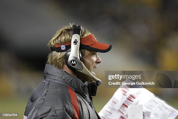 Head coach Jon Gruden of the Tampa Bay Buccaneers on the sideline during a game against the Pittsburgh Steelers at Heinz Field on December 3, 2006 in...