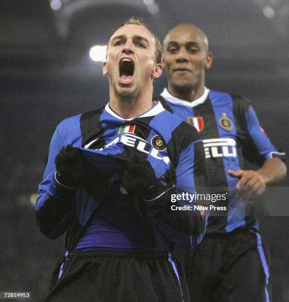 Inter Milan's Esteban Cambiasso celebrates during the Serie A Match between Inter Milan and Lazio at Rome's Olympic Stadium on December 20, 2006 in...