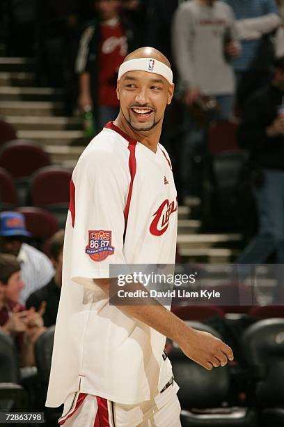 Drew Gooden of the Cleveland Cavaliers smiles during the game against the Charlotte Bobcats at Quicken Loans Arena on December 13, 2006 in Cleveland,...