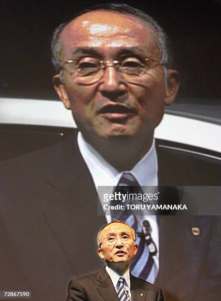Japan's auto giant Toyota Motor President Katsuaki Watanabe speaks at a press conference for the company's new car Blade in Tokyo 21 December 2006....