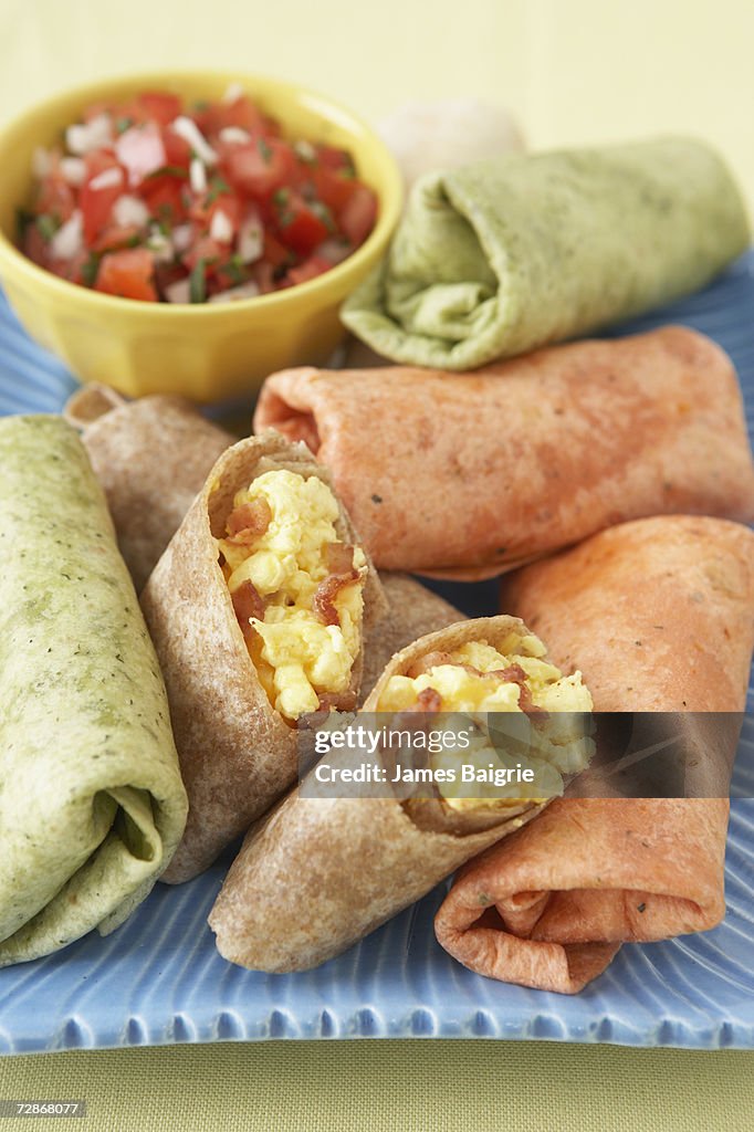 Burritos on plate, close-up
