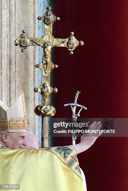 Vatican City, VATICAN CITY STATE: Pope Benedict XVI blesses the pilgrims from the main balcony of St. Peter's Basilica at the Vatican, during the...