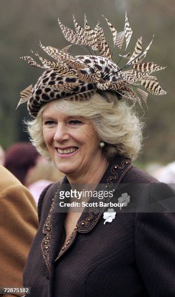 ThCamilla, Duchess of Cornwall leaves after attending the Christmas Day service at Sandringham Church, King's Lynn on December 25, 2006 in Norfolk,...