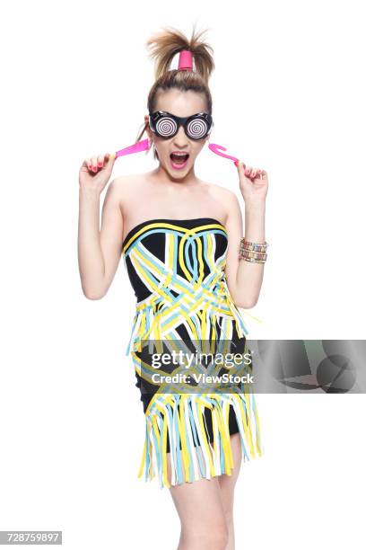 young fashion woman shouted - super excited suit stock pictures, royalty-free photos & images