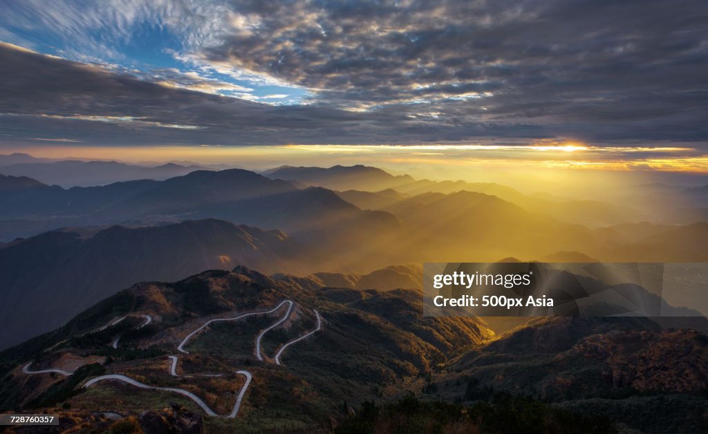 Winding road in mountains, Wenzhou, Zhejiang, China