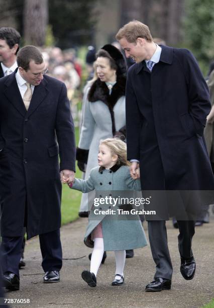 The Royal Family attend Christmas Day service at Sandringham Church. Prince William and Peter Phillips hold hands with their cousin Margarita...