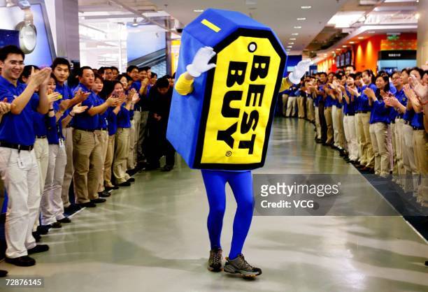 Man wears Best Buy logo for promotion for the Best Buy store opening in the last week of December on December 26 in Shanghai, China. The largest...