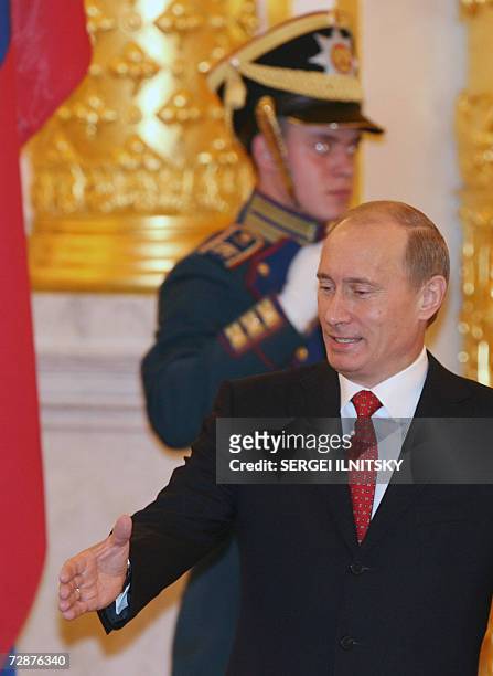 Moscow, RUSSIAN FEDERATION: Russian President Vladimir Putin enters the hall during a State Council meeting in the Alexander Hall of the Great...