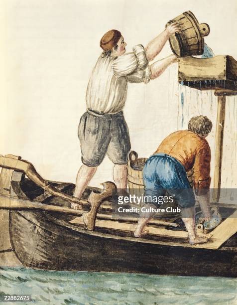 Boatmen Pouring Fresh Water into the Pipelines