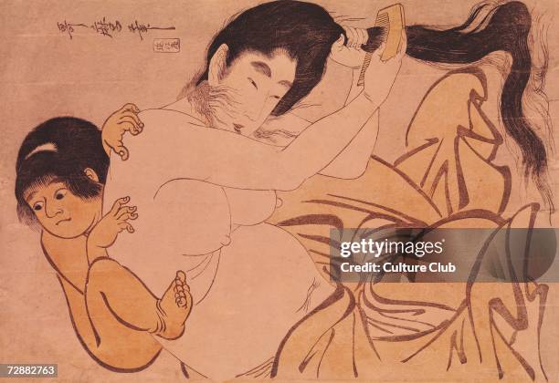 Yama-Uba, the Woman of the Mountain, with Kintoki, her Baby