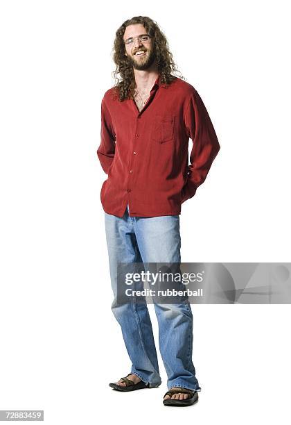 man with long hair and beard - hippie stock pictures, royalty-free photos & images